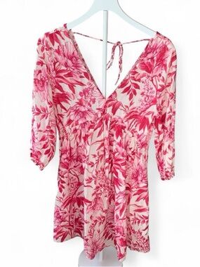 Pink Floral V-Neck Midi Dress